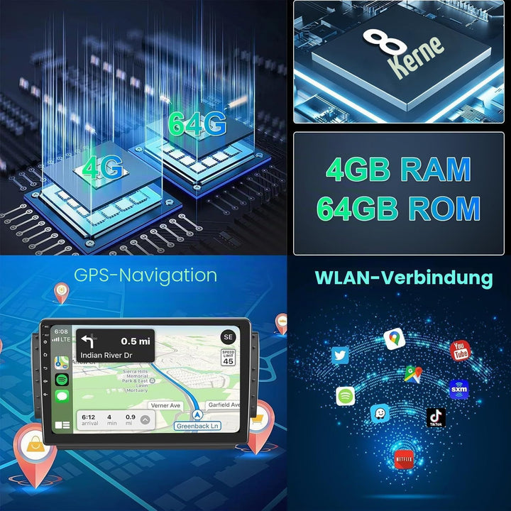 8 Core 4G+64G Hodozzy Autoradio für Peugeot 208/2008 2012-2018 mit Wireless Apple Carplay Android Au