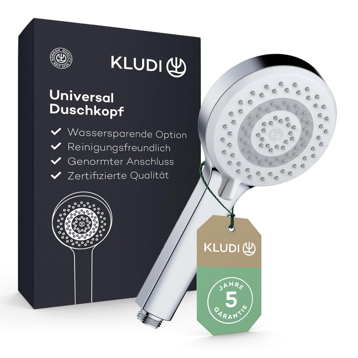 KLUDI-X1 Universal Duschkopf wassersparend als Option, Duschbrause mit 3 Strahlarten (Body, Hair, Sk