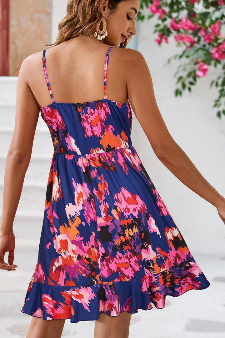ULTRANICE Damen Sommerkleider Blumenmuster Kleid V-Ausschnitt Strandkleid Verstellbaren Spaghettiträ