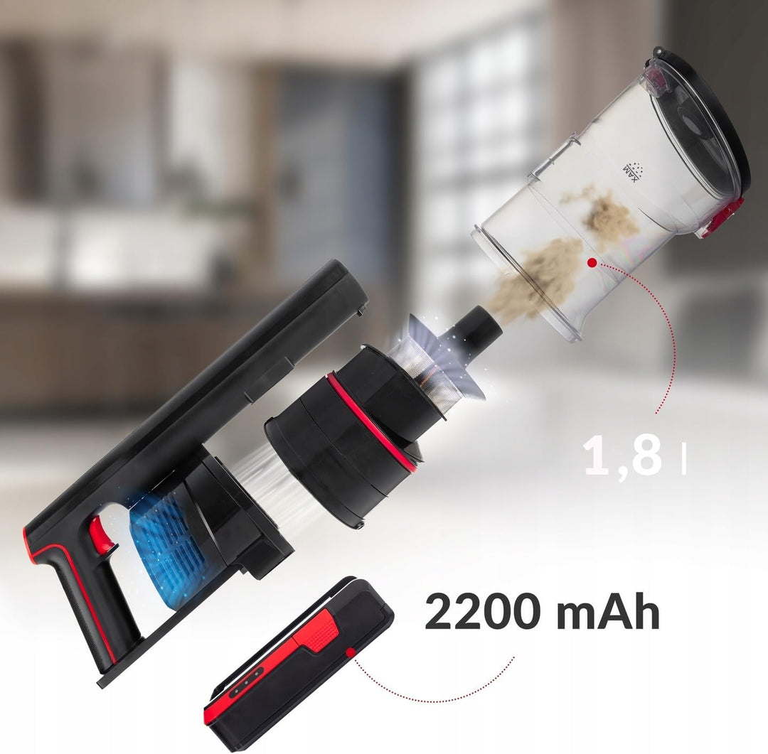LEHMANN Akku Staubsauger Kabellos 3-in-1, Akkustaubsauger mit 45Min Laufzeit, 1,8L Behälter, Anti-Ta