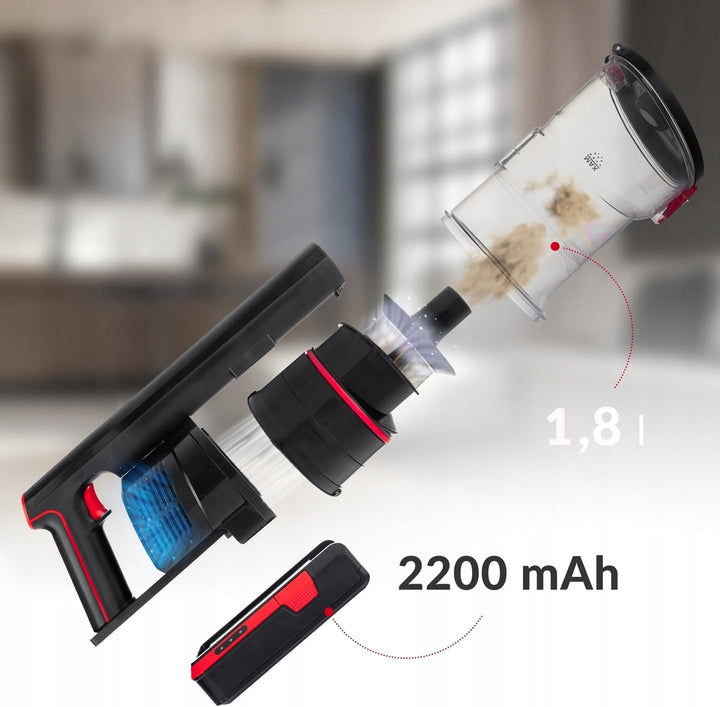 LEHMANN Akku Staubsauger Kabellos 3-in-1, Akkustaubsauger mit 45Min Laufzeit, 1,8L Behälter, Anti-Ta