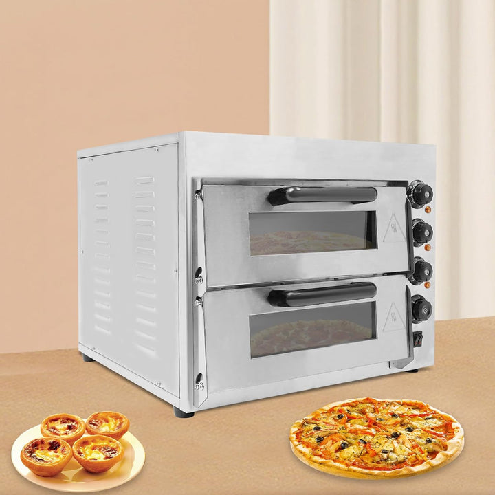 Pizzaofen elektrisch Edelstahl 3000W für den Innenbereich Doppelstock Pizzabackofen 2 Etagen mit Tem