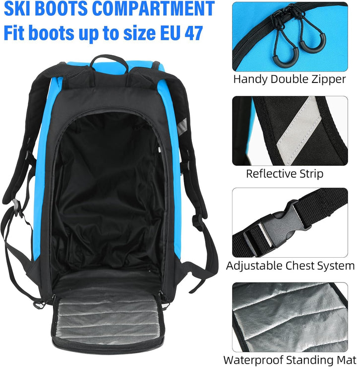 AUMTISC Skischuhtaschen mit Helmfach und Rucksackgurten, Skirucksack Skischuhrucksack mit Helmtasche