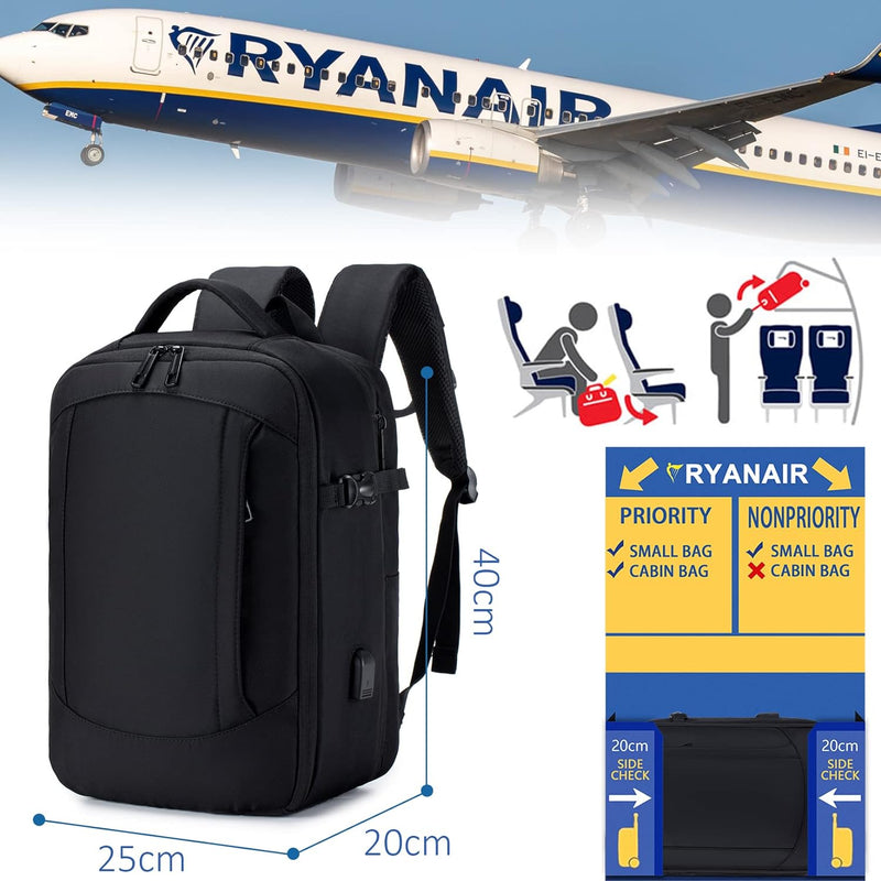 SUCIKORIO Reiserucksack Handgepäck Flugzeug 40x20x25 Ryanair, Erweiterbarer 15,6 Zoll Laptop Rucksac