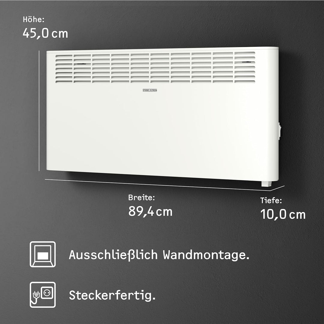 STIEBEL ELTRON Wandkonvektor CNS 2500 Plus LCD, 2,5 kW für ca. 30 m², TÜV geprüft, LC-Display, Woche