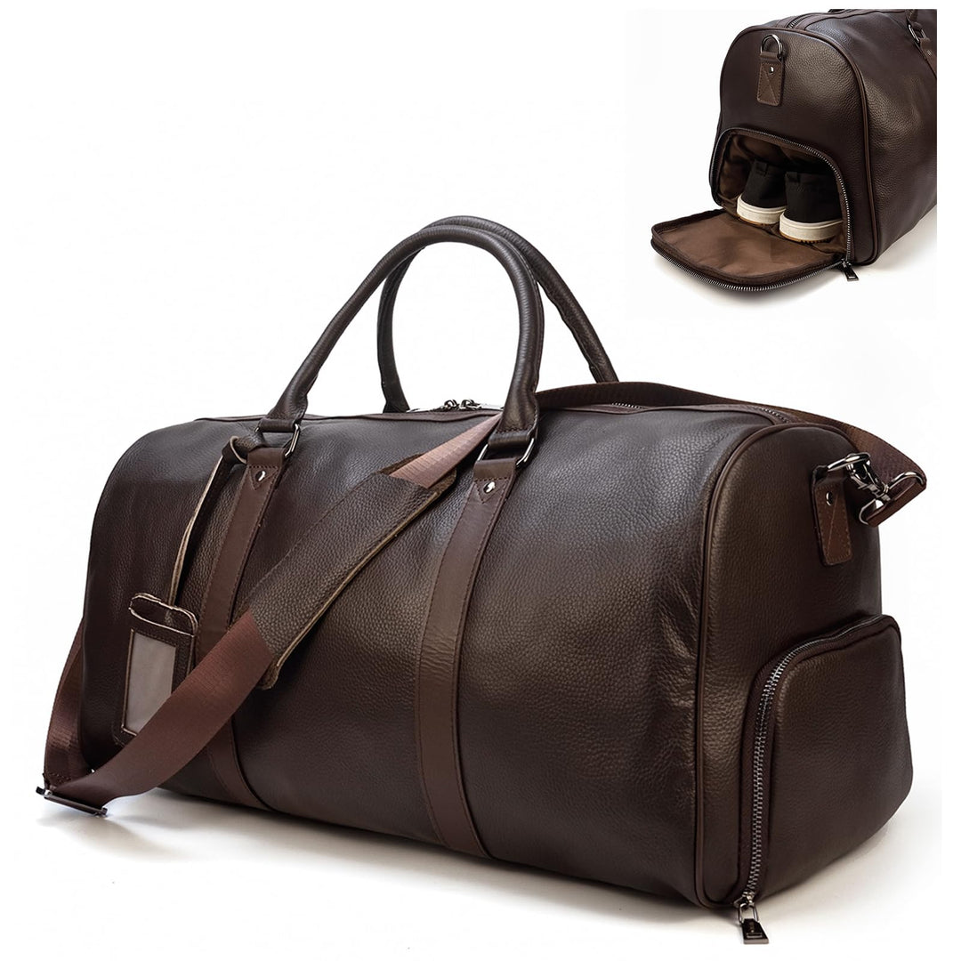 Luufan Unisex Leder Reisetasche Vintage Reisetasche (Brown-55cm)
