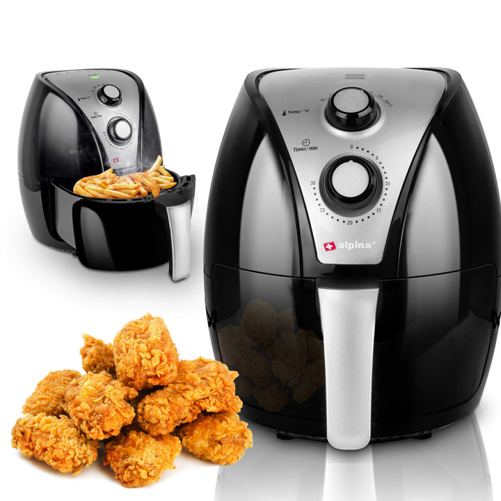 alpina Heissluftfritteuse - Airfryer - XL 3,2 Liter - 80-200 Grad - 1500 Watt - Schwarz 3,2 LITER AI