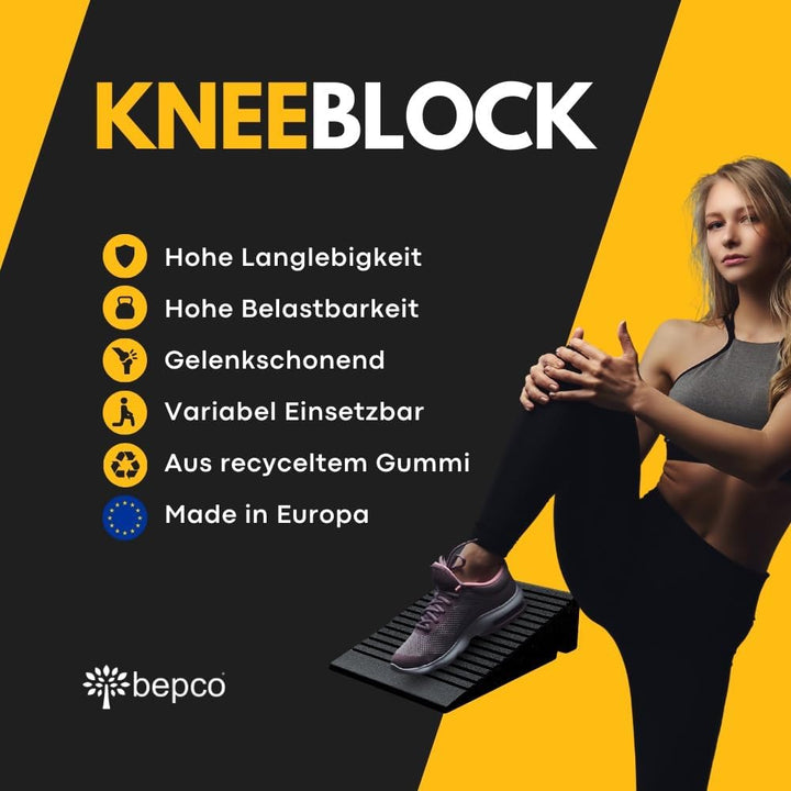 bepco Kneeblock - Squat Wedge, Wadendehner aus recyceltem Gummi - 3in1 Mobility Block für Knie, Spru