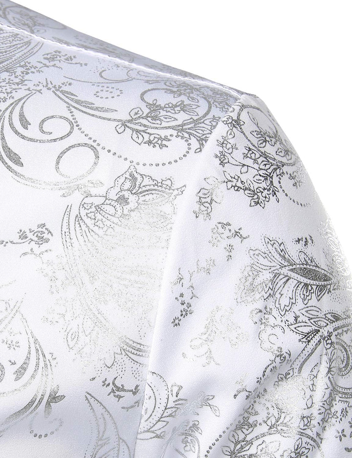 PARKLEES Herren Luxus Paisley Gemustert Golden Glänzend Slim Fit Freizeithemd S Weiss Silber, S Weis
