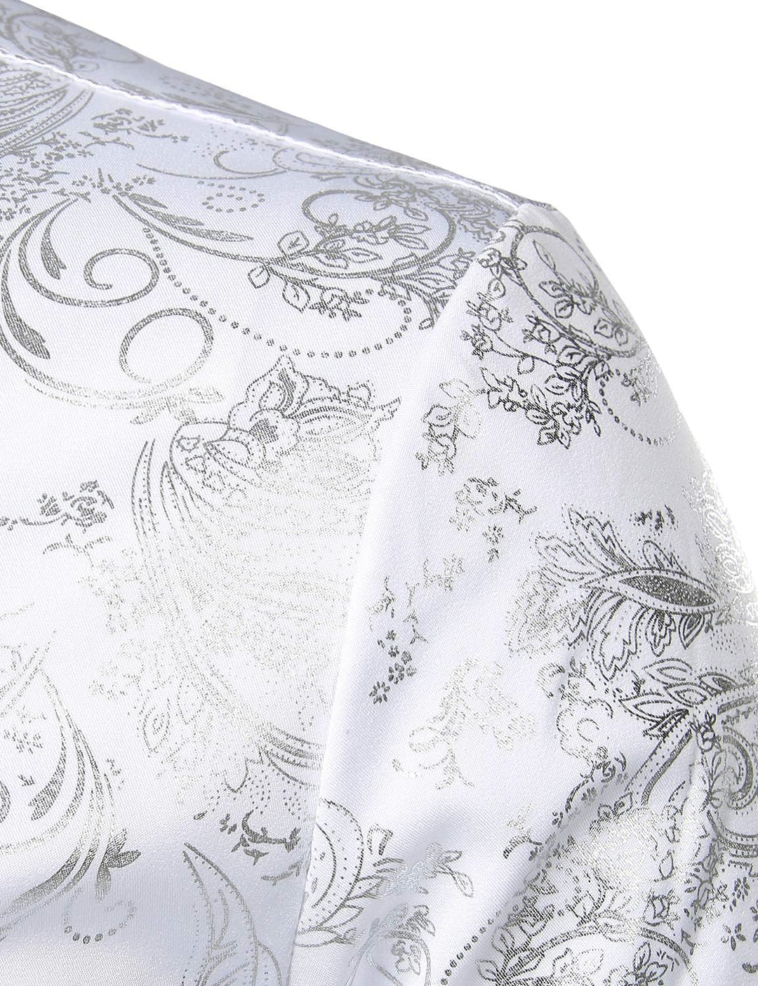 PARKLEES Herren Luxus Paisley Gemustert Golden Glänzend Slim Fit Freizeithemd XXL Weiss Silber, XXL