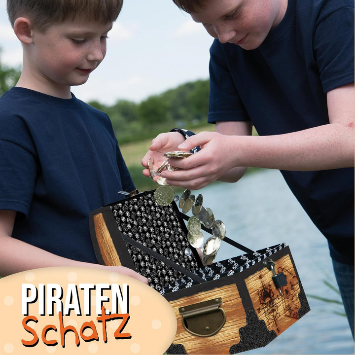 Grosse Schatztruhe * PIRATENSCHATZ * für Piraten Kindergeburtstag und Geocaching | mit Schloss, 2 Sc