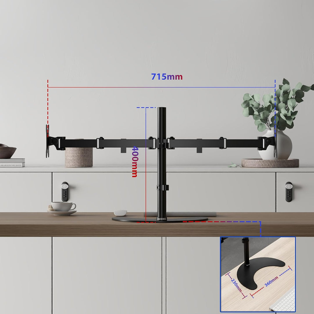 Duronic DM15D2 Monitorarm | Standfuss für 27" Zoll Bildschirm | Höhenverstellbar | 8kg Belastbarkeit
