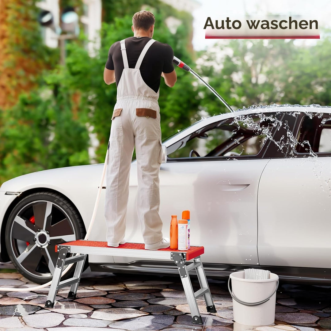 KINGRACK Klappbare Arbeitsplattform, Aluminium Stufenleiter Plattformleiter mit rutschfesten Gummifü