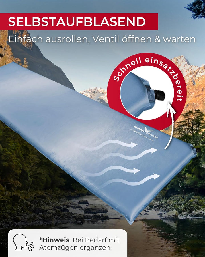 Black Crevice selbstaufblasbare Luftmatratze I Isomatte selbstaufblasend I Outdoor-Isomatte I aufbla