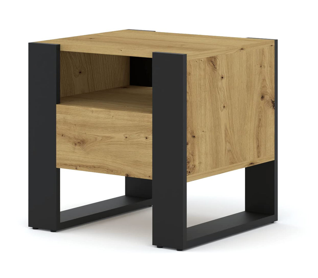 BIM Furniture Nachttisch Mondi 48 cm Nachtkommode Nachtschrank mit 1 Schublade (Artisan Eiche), Arti