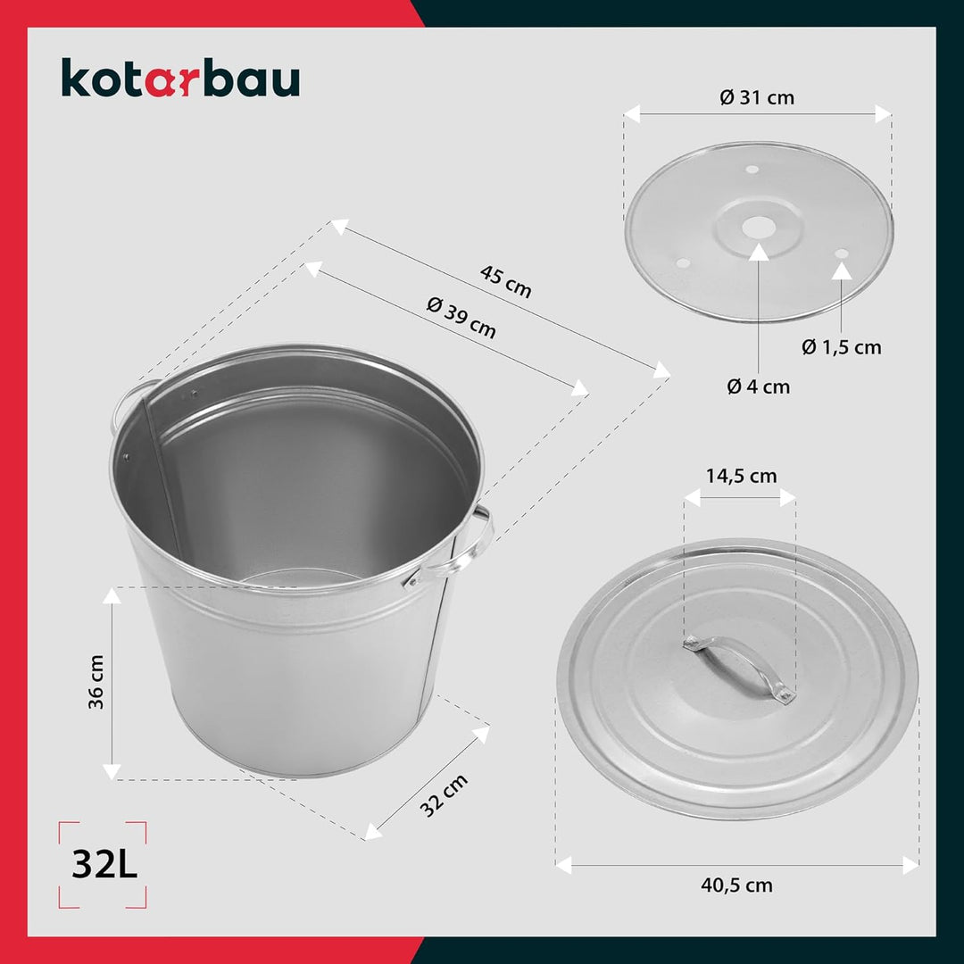 KOTARBAU® Einkochtopf gross mit Deckel &amp; Zwischenboden 32l Stahl verzinkt Zinkeimer grosser Kochtopf