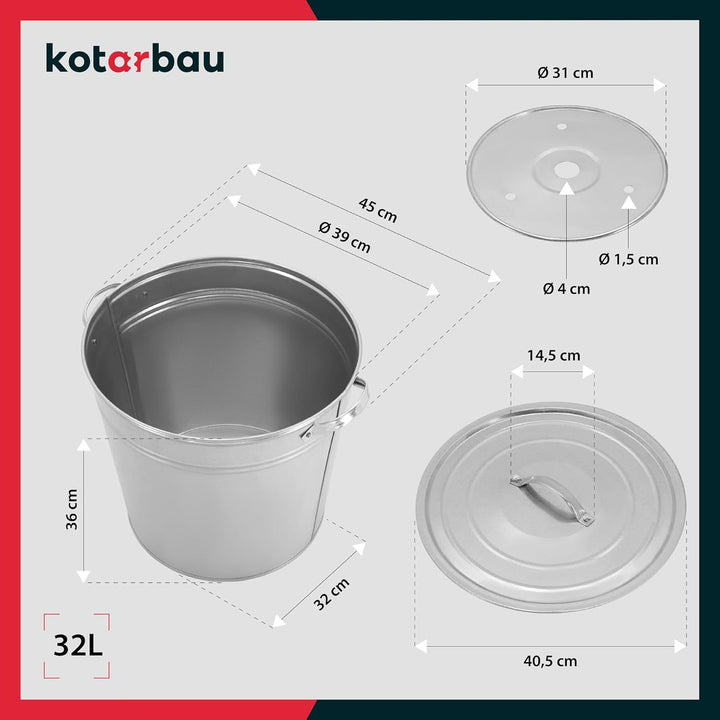 KOTARBAU® Einkochtopf gross mit Deckel &amp; Zwischenboden 32l Stahl verzinkt Zinkeimer grosser Kochtopf