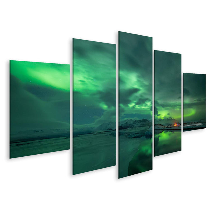 islandburner Bild auf Leinwand Aurora Borealis Über Der Lagune Jokulsarlon Island Bilder Wandbilder
