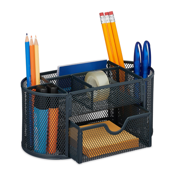 Relaxdays Schreibtisch Organizer, Büroorganisator mit Stiftehalter & Schublade, Metall, HBT: 10,5 x