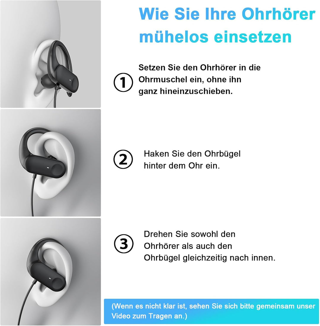 USB C In Ear Kopfhörer mit Ohrbügel, Mikrofon & Kabelfernbedienung | Kopfhörer mit Kabel für Samsung