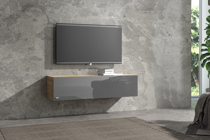 Wuun® TV Lowboard I 100cm-280cmI TV Board hängend Hängeschrank Wohnwand/Somero/Eiche 100 Eiche / Gra