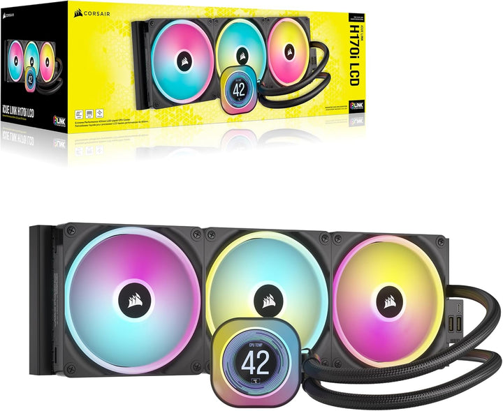 CORSAIR iCUE LINK H170i LCD-Flüssig-CPU-Kühler - 420mm AIO - QX140 RGB-Lüfter - 2,1" IPS-LCD-Bildsch