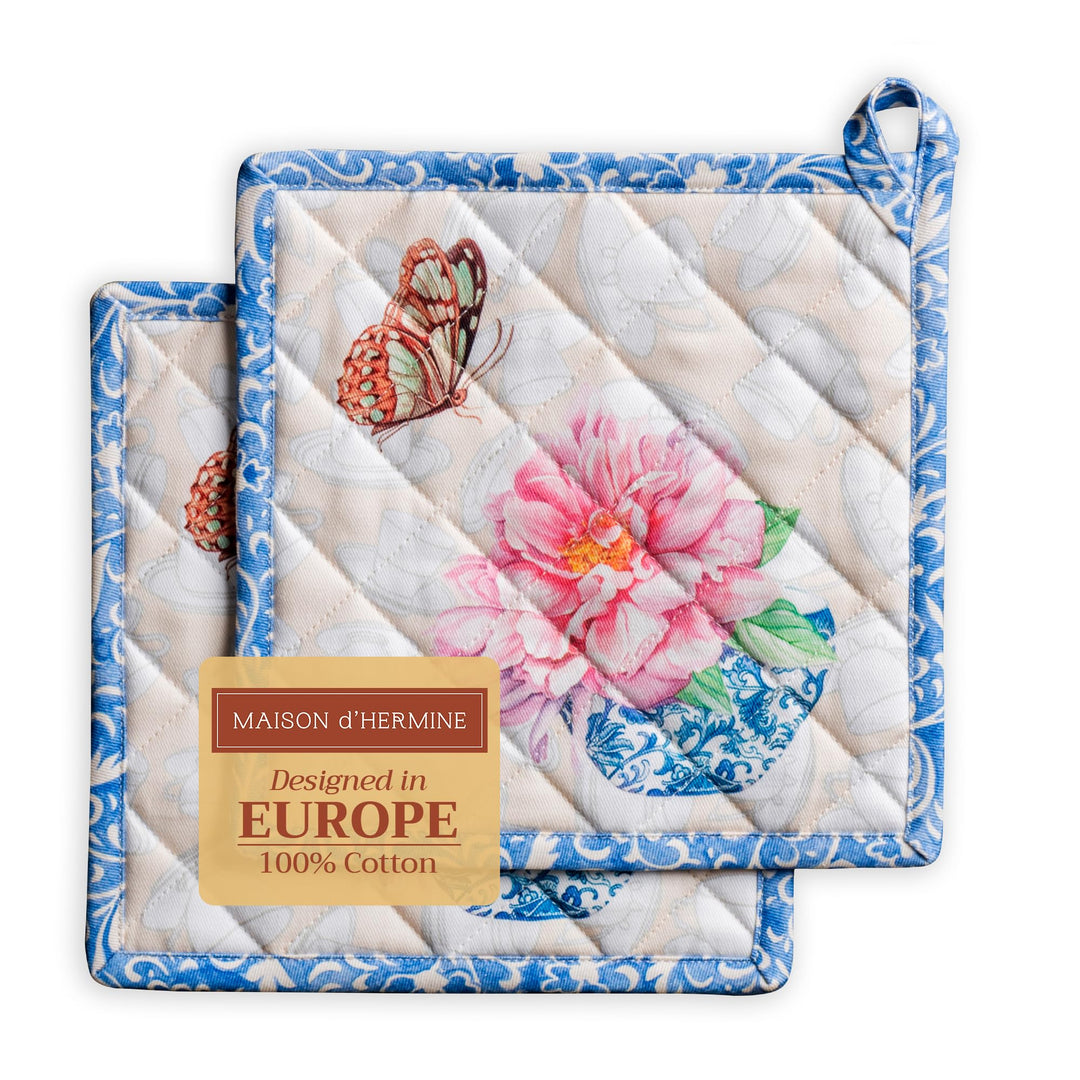 Maison d' Hermine Topflappen 100% Baumwolle hitzebeständig Set mit 2 Topflappen (20cm x 20cm) Hot Pa