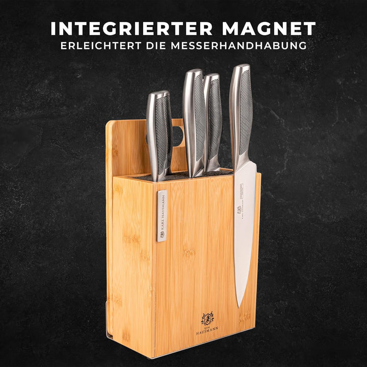 Magnet Messerblock 3in1 aus Bambus - 23x19,5x11cm - Magnetish Messerblock ohne Messer mit Magnetleis