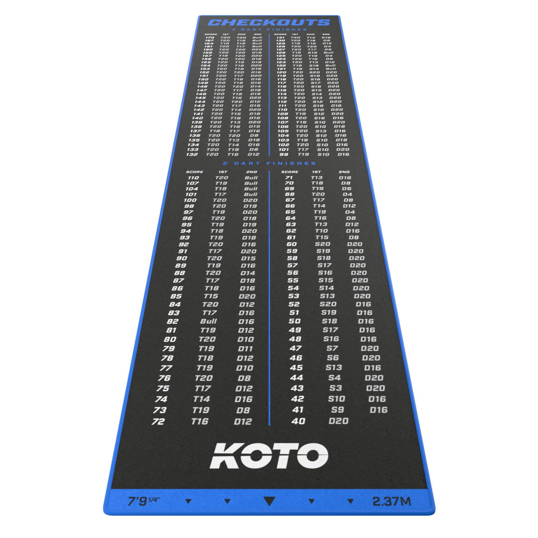 KOTO - Carpet Checkout Dartmatte, Schutz Bodens und Dartpfeile, Mit Score-Indikation + Oche 237x60cm