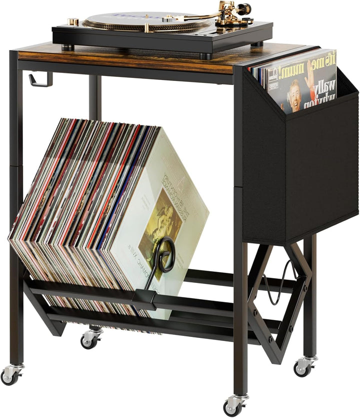 EKNITEY Vinyl Schallplatten Aufbewahrung Ständer - 80-Platten Retro Stahl-Holz Ständer mit organisie