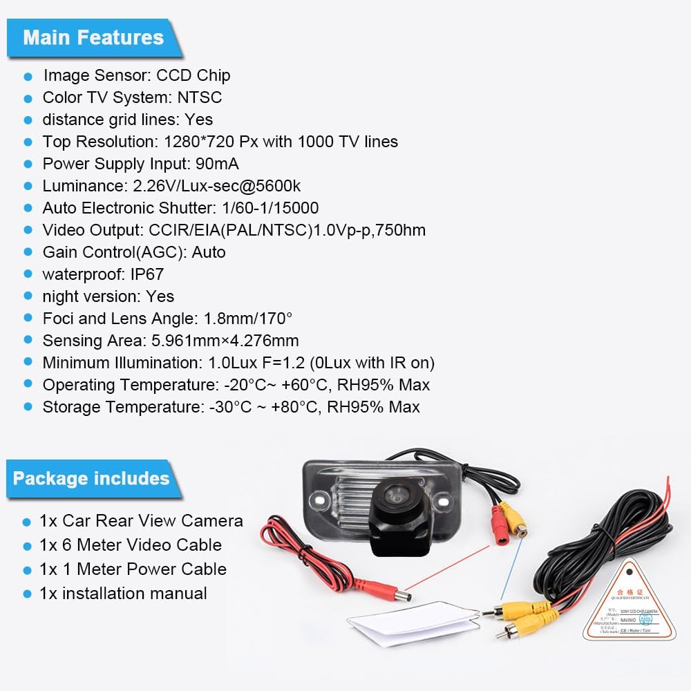 1280*720 pixels Auto Rückfahrkamera Replacement for Mercedes-Benz CLK Cabriolet C209 A209 W209 200 2