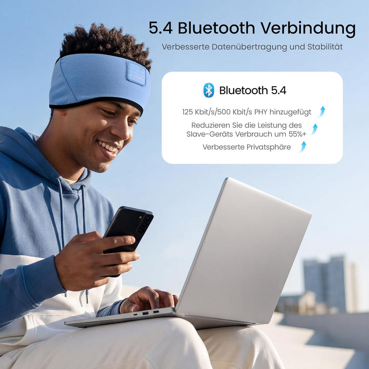LC-dolida Schlafkopfhörer Bluetooth Stirnband Kopfhörer, Ultraweiche Bambus-Baumwoll Schlafkopfhörer