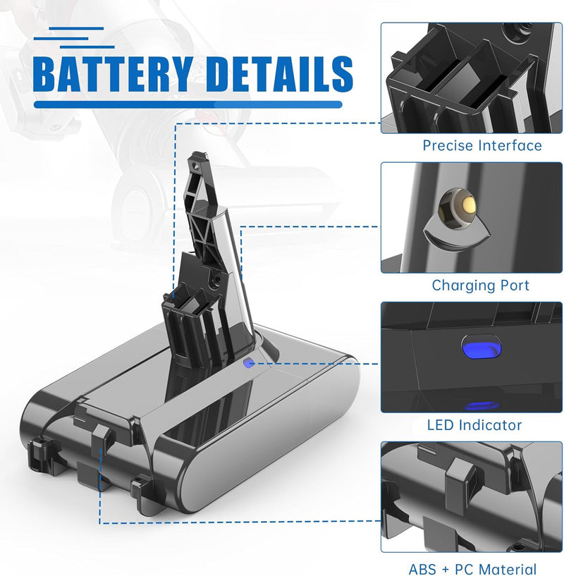 Ersatzakku für Dyson V7, 6000mAh Akku für SV11 Animal Absolute Fluffy Trigger Motorhead Pro Car+Boat