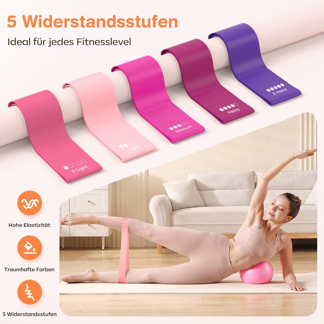Pilates Kit 13 Stück Home Pilates Essentials Workout Kit mit 13" Ring, 10" Ball und Widerstandsbände