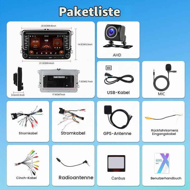 2+64G Autoradio für VW Golf Tiguan Touran Passat Polo Skoda Caddy Seat mit Kabellosem Carplay/Androi