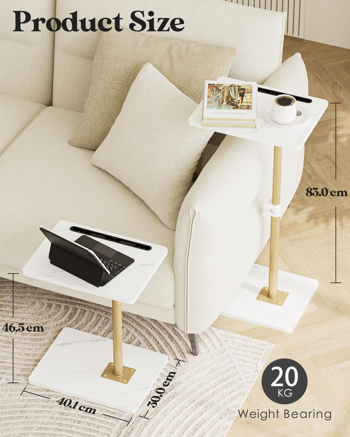 Beistelltisch C-Form, 360°Rotierend Couchtisch Klein, Höhenverstellbar Sofatisch,40x30x(45-81) cm,Ho