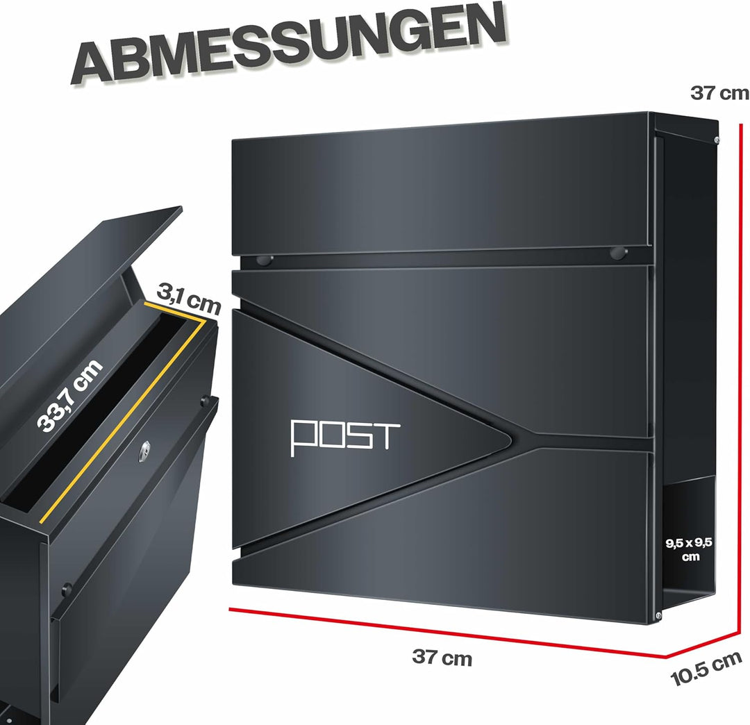 KESSER® Briefkasten mit Zeitungsfach Wandmontage Wandbriefkasten Edelstahl, 2X Schlüssel abschliessb