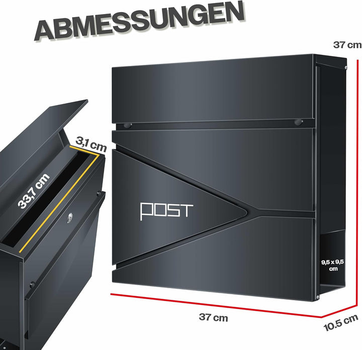 KESSER® Briefkasten mit Zeitungsfach Wandmontage Wandbriefkasten Edelstahl, 2X Schlüssel abschliessb
