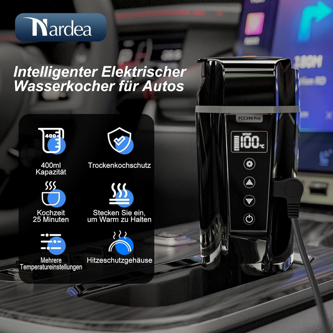 Nardea Elektrischer Wasserkocher für das Auto, 12 V/24 V, tragbarer Reisewasserkocher für LKW, Kaffe