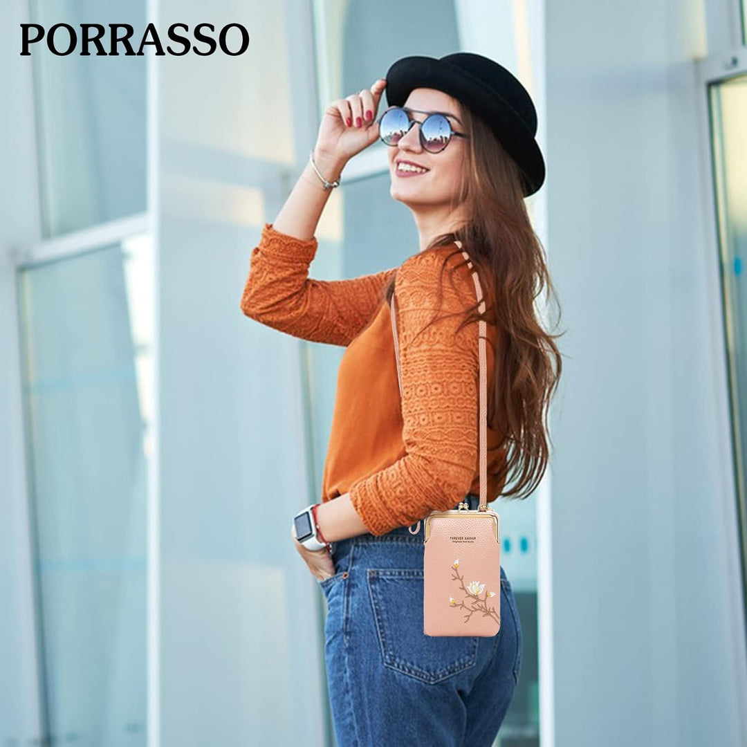 PORRASSO Mode Handy Umhängetasche Damen Handytasche Mini Geldbörse Crossbody Bag mit Kartensteckplat