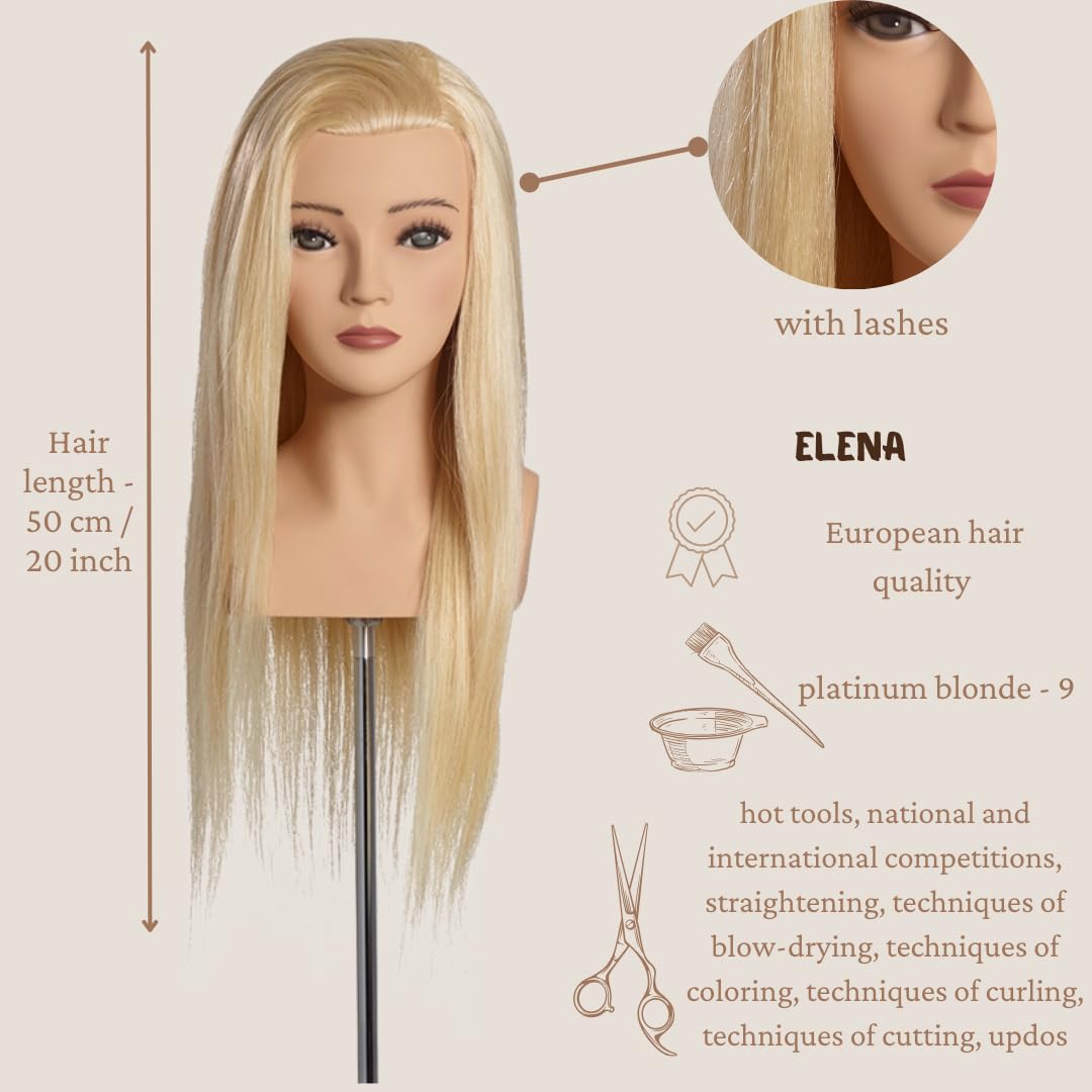 L'IMAGE ELENA Blonder Frisierkopf mit 50 cm Echthaar, mit Wimpern