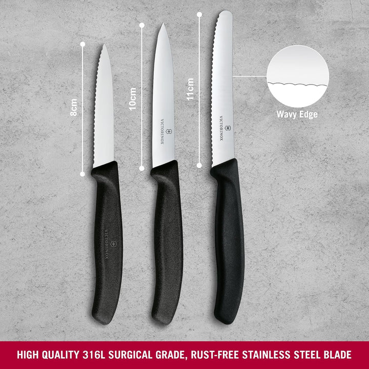 Victorinox Swiss Classic Küchenmesser Set, 3teilig, Gemüse-, Tomaten- und Frühstücksmesser, Rostfrei
