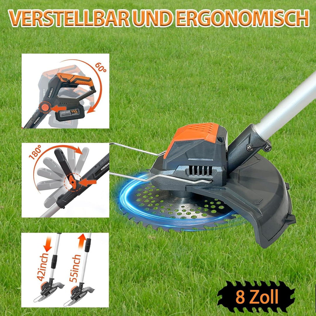 Akku Rasentrimmer Mit Akku und Ladegerät,Freischneider Akku Mit 1300W Motor, für Gartenpflege (Grey1