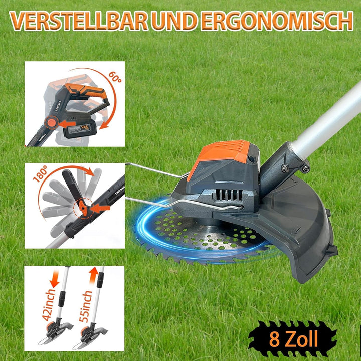 Akku Rasentrimmer Mit Akku und Ladegerät,Freischneider Akku Mit 1300W Motor, für Gartenpflege (Grey1