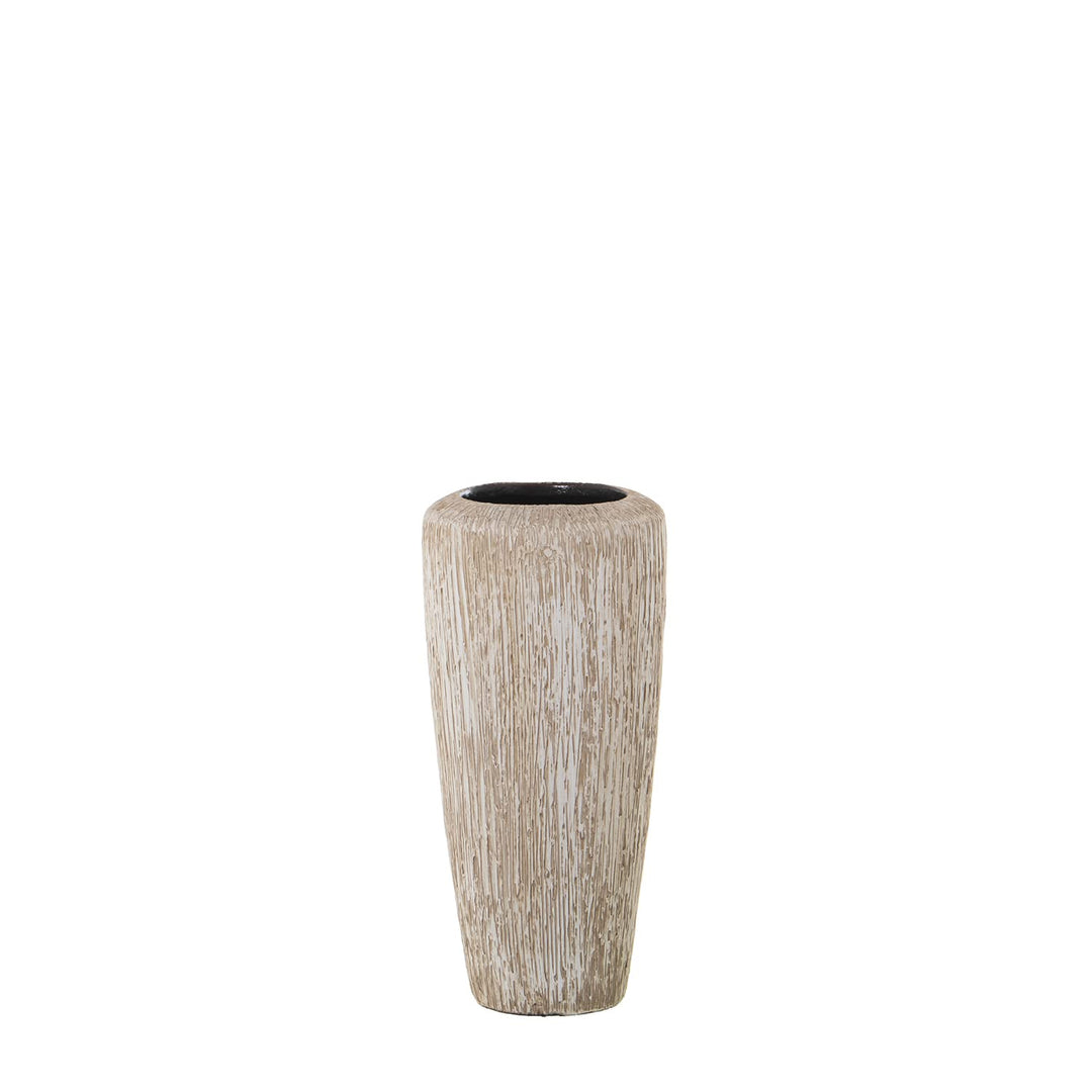 DRW Tischvase aus Keramik in Weiss und Braun, 19 x 40 cm