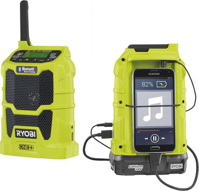 Ryobi Akku Bluetooth Radio R18R-0 (ohne Akku + Ladegerät, Baustellenradio 18 V, Werkstattradio mit U
