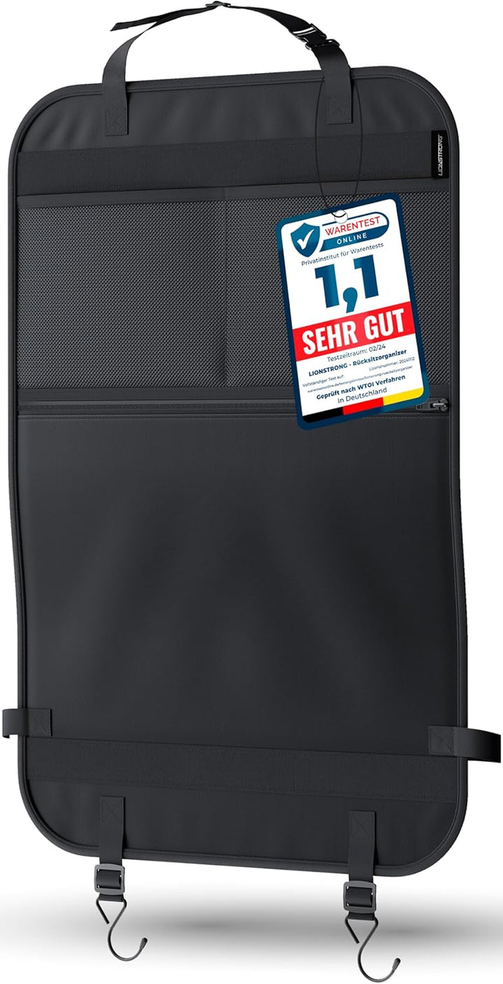LIONSTRONG® Auto Organizer Kinder Rücksitz schwarz [WASSERDICHT] - Rückenlehnenschutz Auto Kinder un