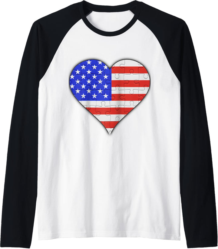 USA amerikanische Flagge Herz Raglan