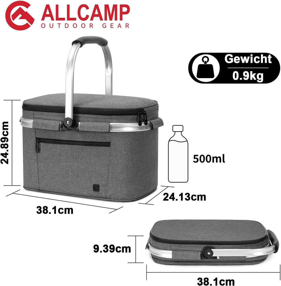 ALLCAMP 22L Einkaufskörbe Gross Isolierkorb Kühlkorb Kühltasche Picknickkorb Thermotasche Kühltasche