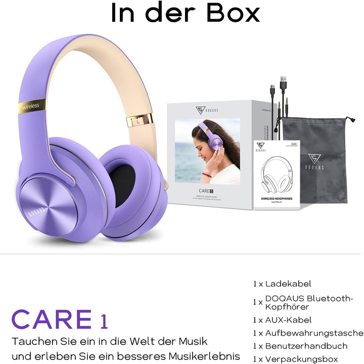 DOQAUS Bluetooth Kopfhörer Over Ear,Bis zu 90 Std Kabellose Kopfhörer mit 3 EQ-Modi, HiFi Stereo Fal